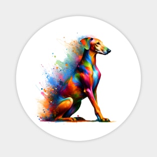 Abstract Colorful Splashed Paint Pharaoh Hound Portrait Magnet